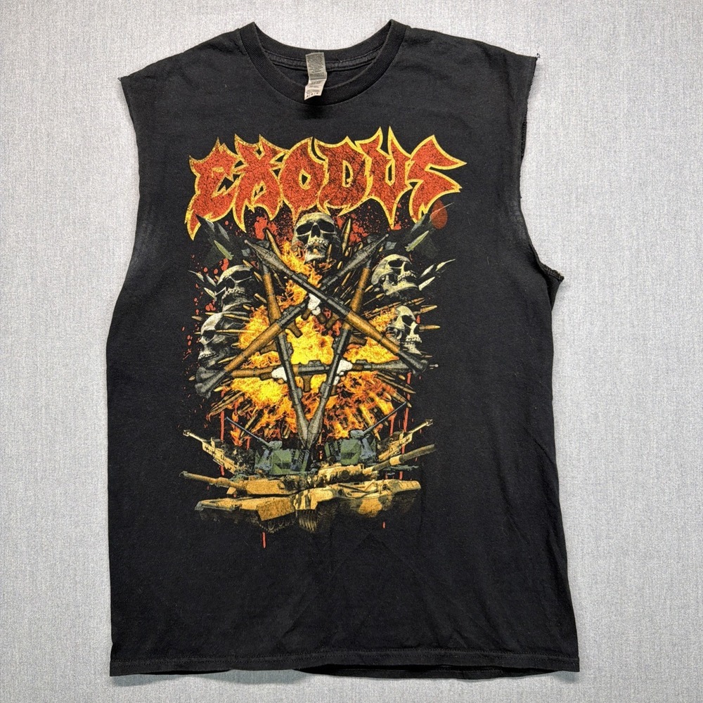 Exodus Black Cut Off Black Tee Shirt Mens Medium (Fits Large) Metal Tee Band